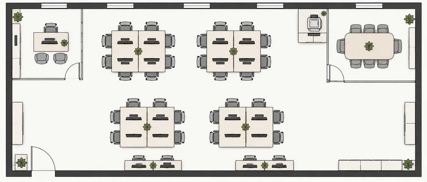 Indicative floor plan for a 10 – 25 people office