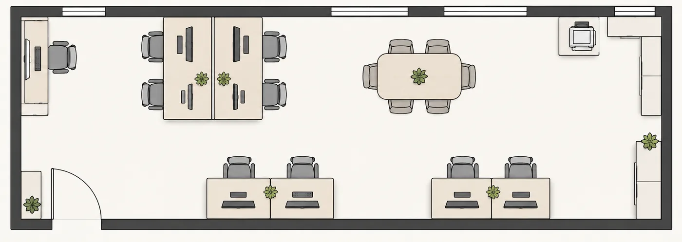 Indicative floor plan for a 5 – 10 people office